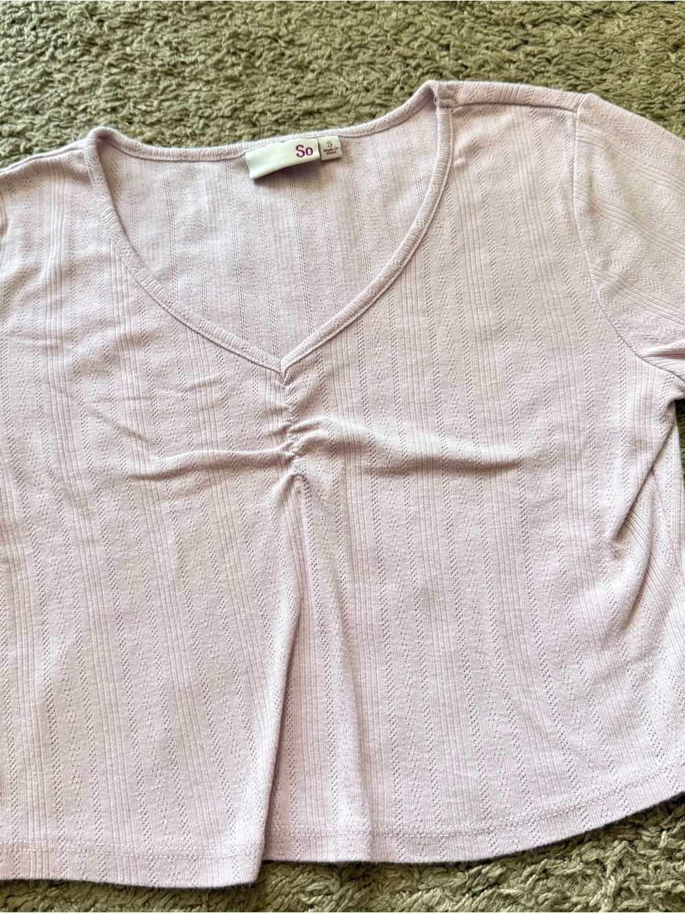 SO Brand Womens Small Cropped Pink Top With Rusched V-Neck - Picture 5 of 6
